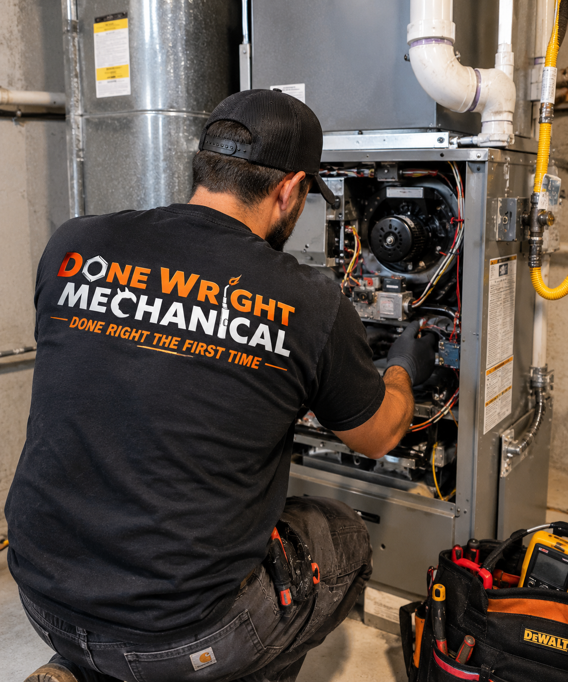 Done Wright Mechanical technician servicing a furnace